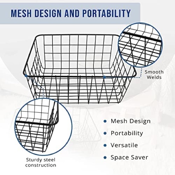 Black Metal Wire Basket Storage Set of 3 - Stylish & Functional - Picture 2 of 4